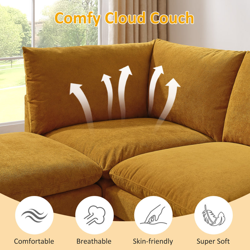  Cann 6-Piece Upholstered Modular Sectional Couch, Orange Polyester Blend