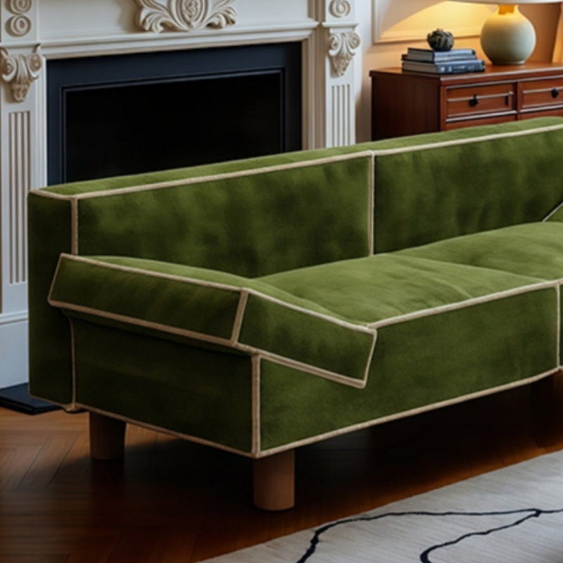 Canapé carré rétro en chenille, Blanc; vert matcha