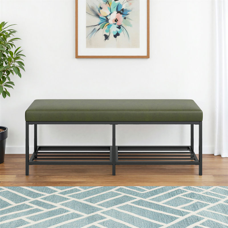 Dyer Faux Leather Upholstered Storage Bench, Green