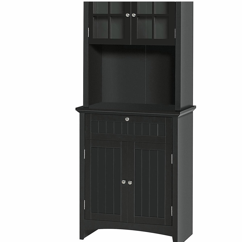 HOMCOM Elegant Buffet with Hutch, Kitchen Pantry Storage Cabinet with Framed Glass Door Drawer and Microwave Space, Black
