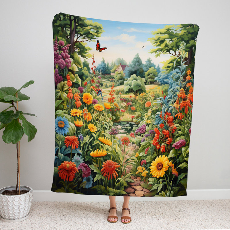 Throw Blanket, 51" W x 60" L, Floral/Abstract, Yellow/Green/Purple