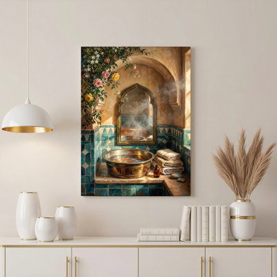 "Gallery Wrap", art mural sur toile pour le salon, la chambre à coucher, le bureau ou le vestibule - décoration murale décorative avec salle de bain marocaine