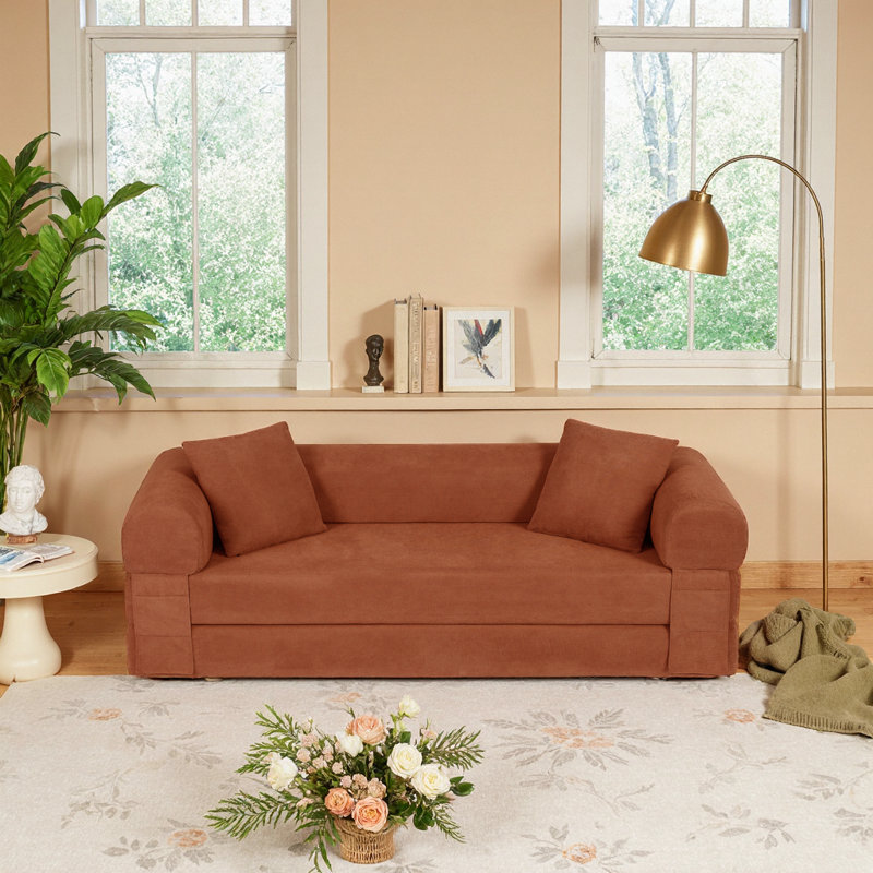 Canapé-lit de 80 pouces convertible orange - canapé-lit 3 en 1 avec rangement, canapé-lit pour grand lit, canapé compressé dans une boîte pour le salon