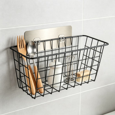 Paniers de rangement suspendus en fil métallique pour panier suspendu, organisateur de porte d'armoire adhésif sans perçage, paniers à fruits pour l'organisation de la salle de bain du garde-manger, ensemble de deux