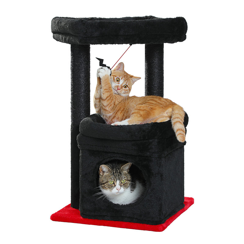 Arbre à chat, tour de chat en forme de cactus pour chats d'intérieur avec condo pour chat privé, poteaux à griffer en sisal naturel et pompon en peluche pour petits chats