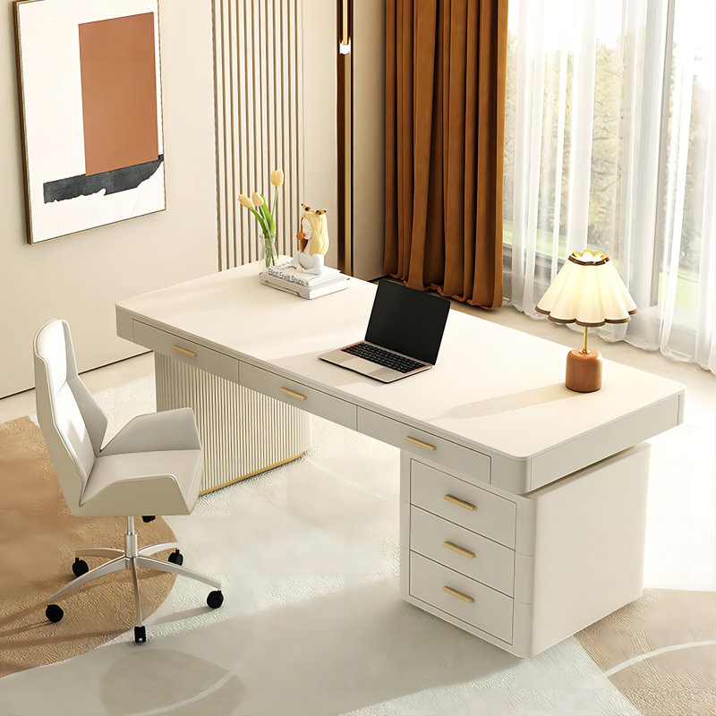 Bureau rectangulaire moderne en pierre frittée de style moderne minimaliste, H 29,53 po x l 62,99 po x P 27,56 po