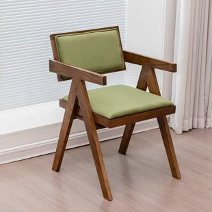 Nut-brown Light-green Solid Back Arm Chair(Set of 2) (Set of 2)