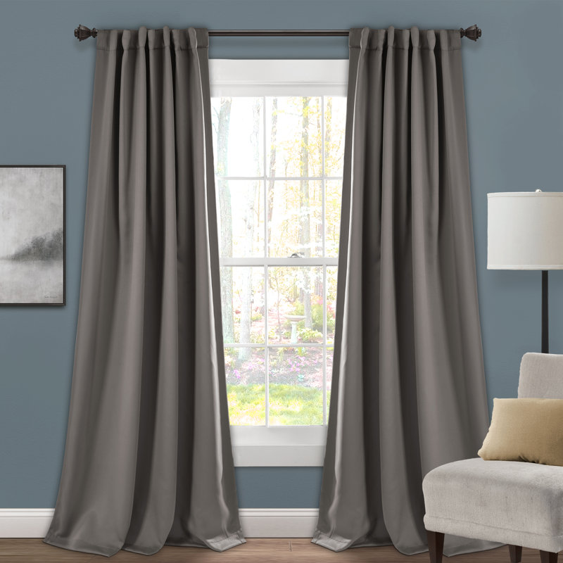 Panneaux de rideaux thermiques et occultants de couleur unie avec languette de suspension arrière Lush Decor, Gris foncé