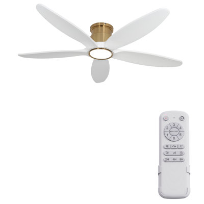 Ventilateurs de plafond encastrés à l'extérieur 52 pouces avec lumières télécommandées, ventilateur de plafond à 5 pales en or blanc pour moteur de chambre à coucher