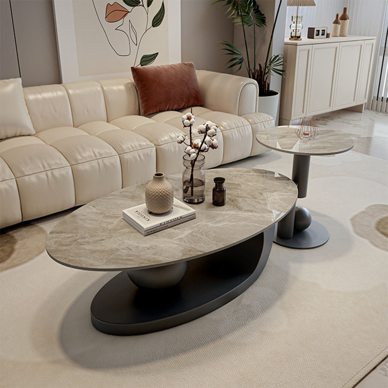 Table ovale moderne et luxueuse, H 15,7 po x L 47,2 po x l 23,6 po, Gris