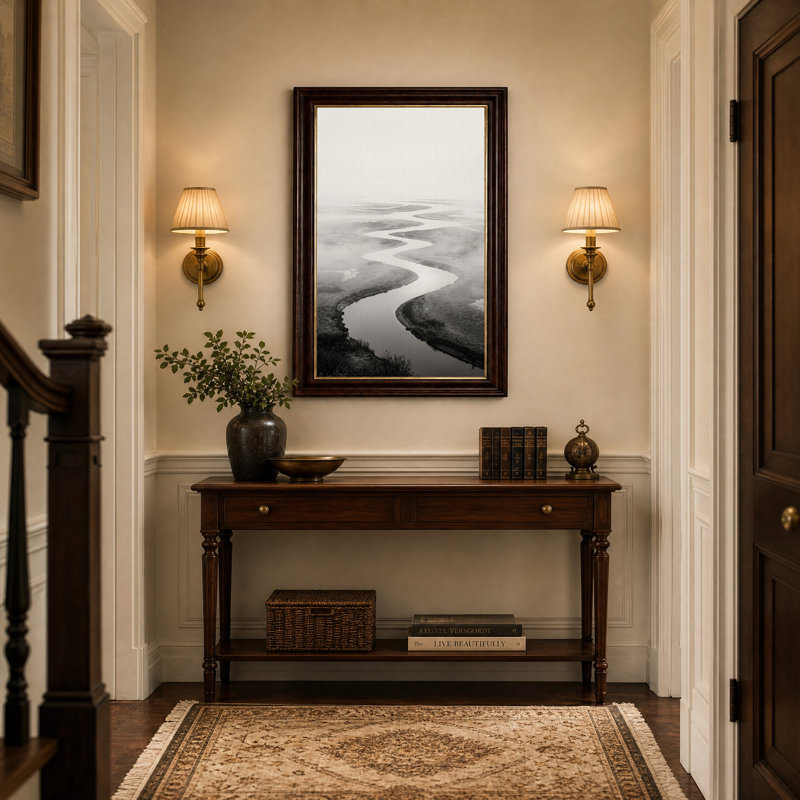 Art mural sur toile «Misty Winding River» en noir et blanc, H 24 po x l 16 po