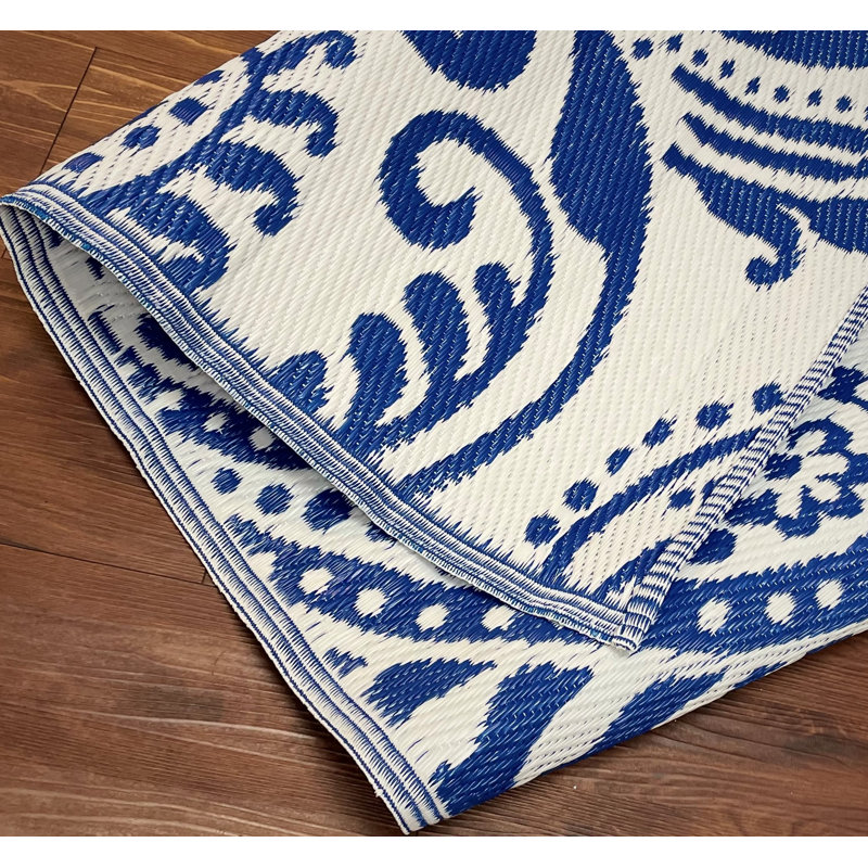 Tapis intérieur / extérieur bleu Franoise, Rectangle 5 pi x 7 pi