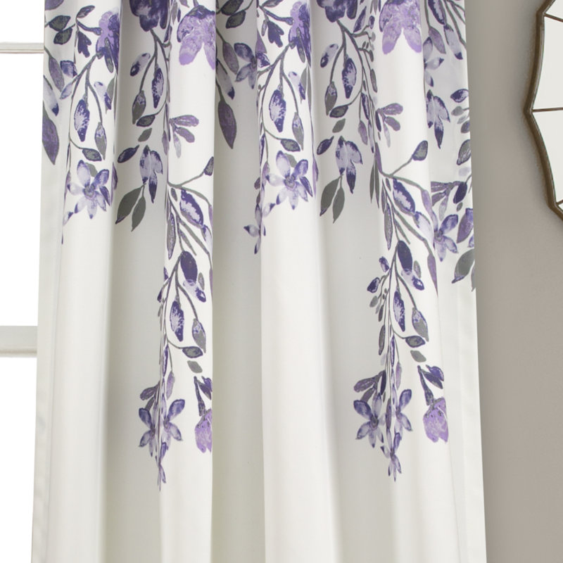 Tanisha Purple and Gray Floral Polyester Blackout Curtain Panels