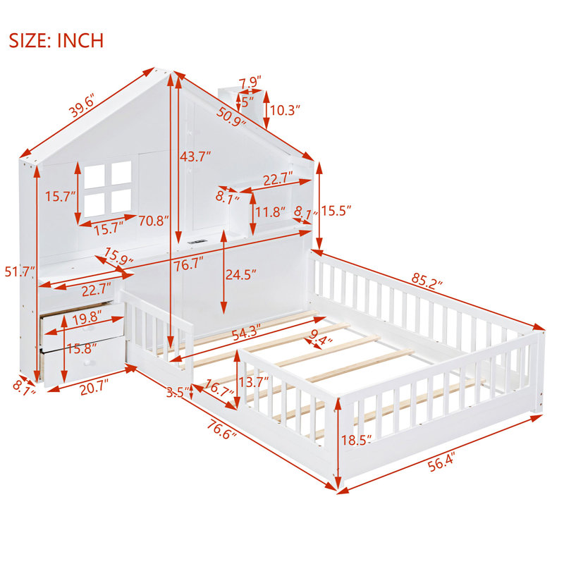 Lit plateforme double avec rangement Merrinda, Blanc