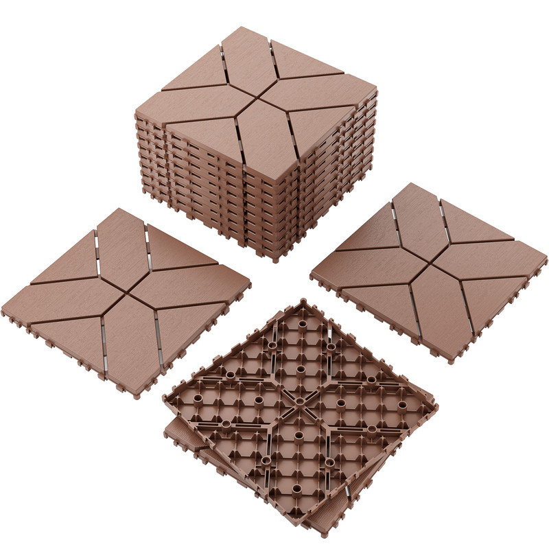 30.5cm x 30.5cm Outdoor Weatherproof Interlocking Plastic Flooring Tiles includes 44 Tiles, 12 Edge strips, 4 Corner Pieces, and Gloves
