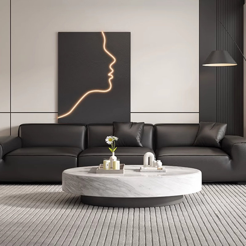 Table basse ovale de luxe crème légère