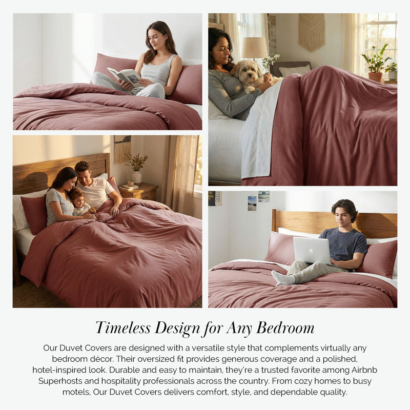 Vilano Springs ® Oversized Duvet Cover Set Microfiber with corner ties and zipper closure, Marsala