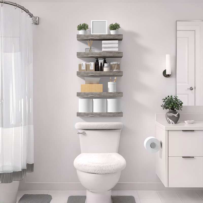 Sorbus Floating Shelves, Wall Mounted for Home Decor, 16.25 in. W x 5.5 in. D MDF Wood Decorative Wall Shelf (Set of 5) - Grey