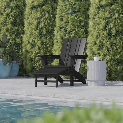 Avir Commercial All-Weather Adirondack Chair with Pullout Ottoman & Cupholder