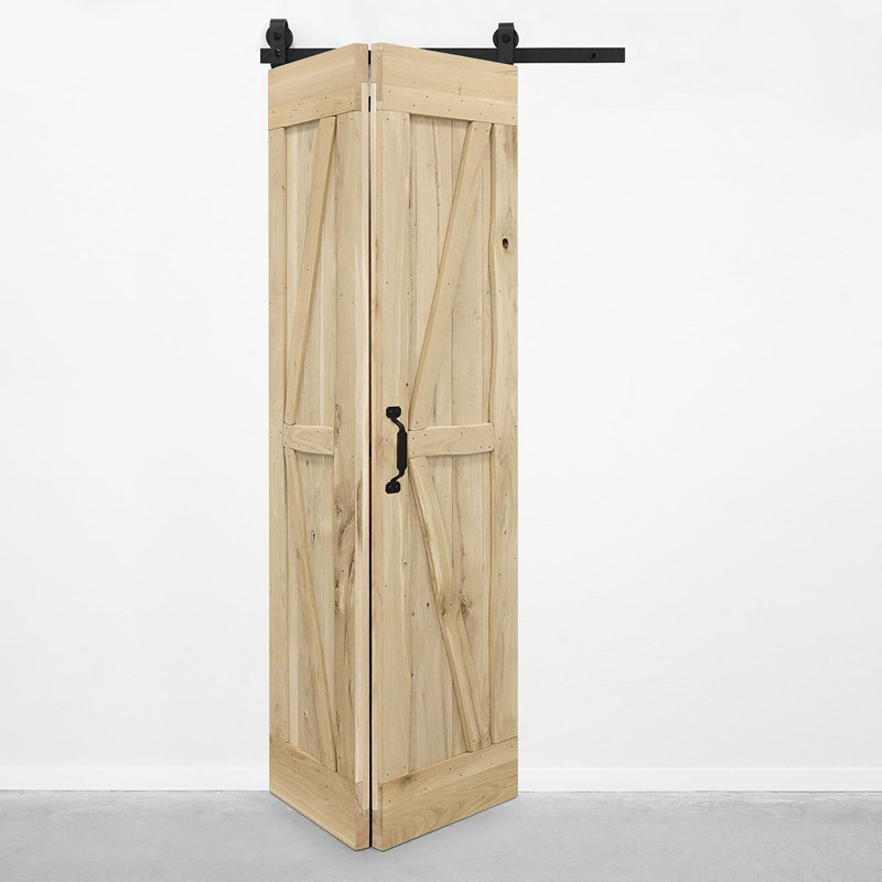 Hadria Single Bi-Folding System Solid Oak Barn Door, Unfinished