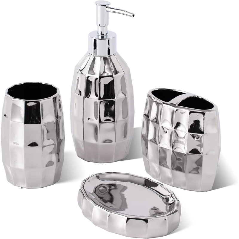 Silver bathroom accessory set