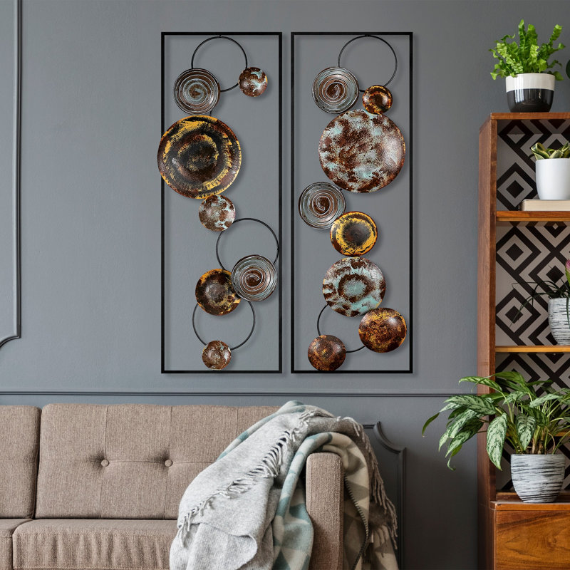 Decorative Metal Wall Accessory (2 Pieces), Hand-Painted Design, 12.6 x 36.2 x 1.6 inches | 100% Metal Construction, Lightweight at 7.5 lbs | Unique Home Decor, Adds Character to Any Room