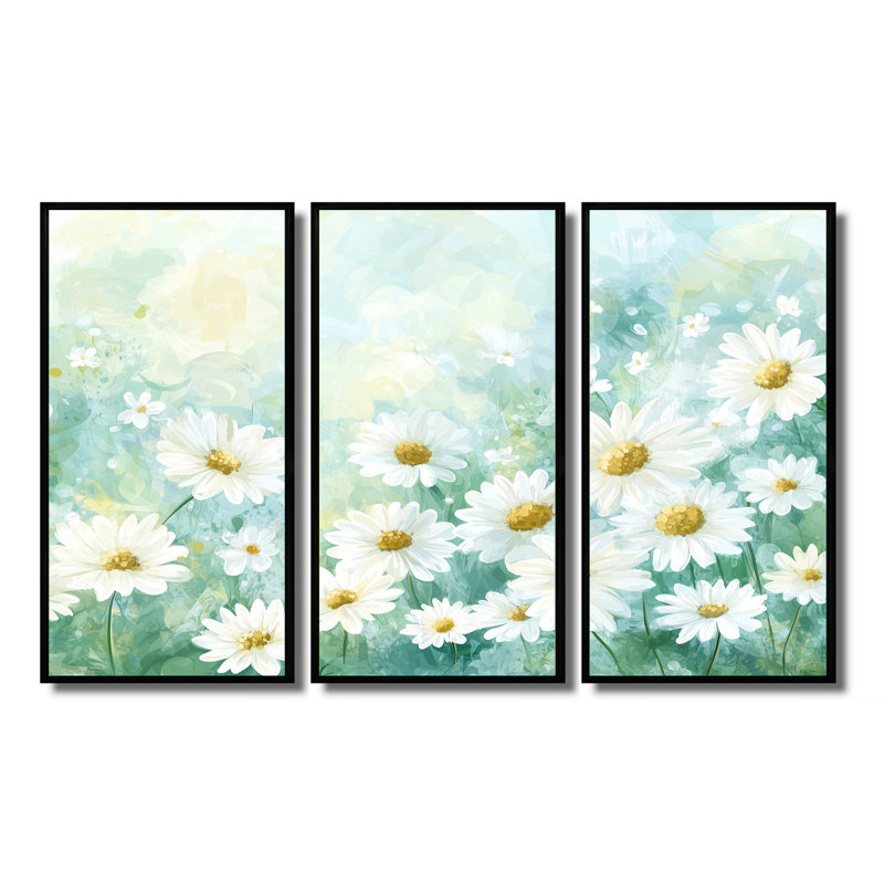 Ensemble de salon Daisy Field Charm In Summer II, Noir, Reproduction avec cadre flottant, H 28 po x l 36 po