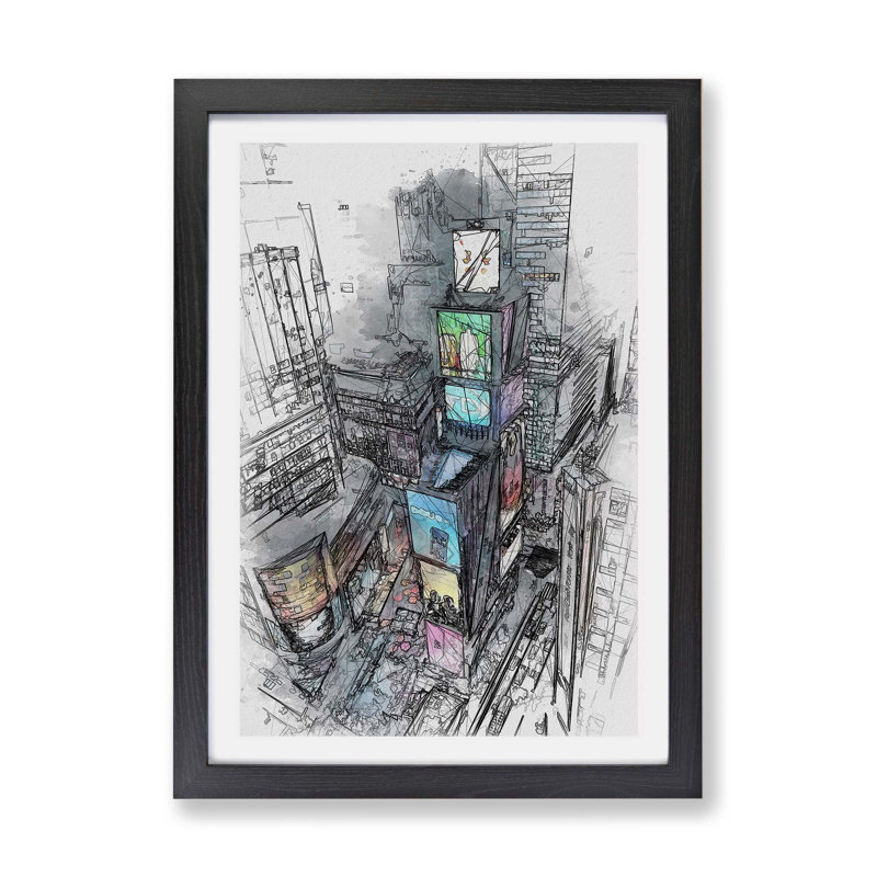 Times Square In New York City - Single Picture Frame Painting, 33cm H x 45cm W x 2cm D, Black