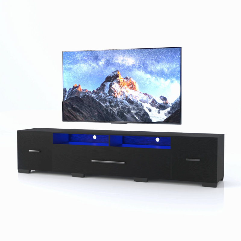 Console de télévision avec armoires de rangement, télécommande, support de téléviseur à DEL longue durée, sélection complète de couleurs RVB, centre de divertissement moderne à 31 lumières changeantes avec cordon d'alimentation (pour 80 pouces)
