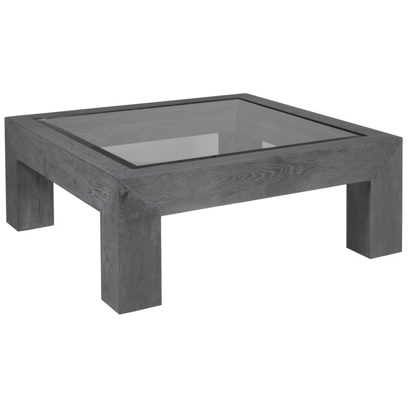 Rustic Barnyard Oak 44'' Square Cocktail Table with Tempered Glass