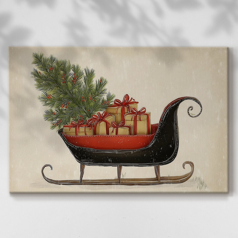 Tinsel - chapelle de sapin doré - toile tendue avec châssis de qualité supérieure, H 36 po x l 24 po