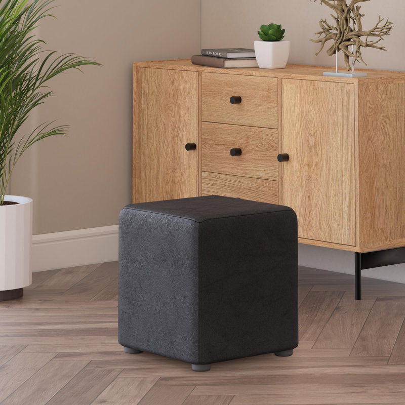 Manufactured Wood Accent Stool, Black, Style Leather