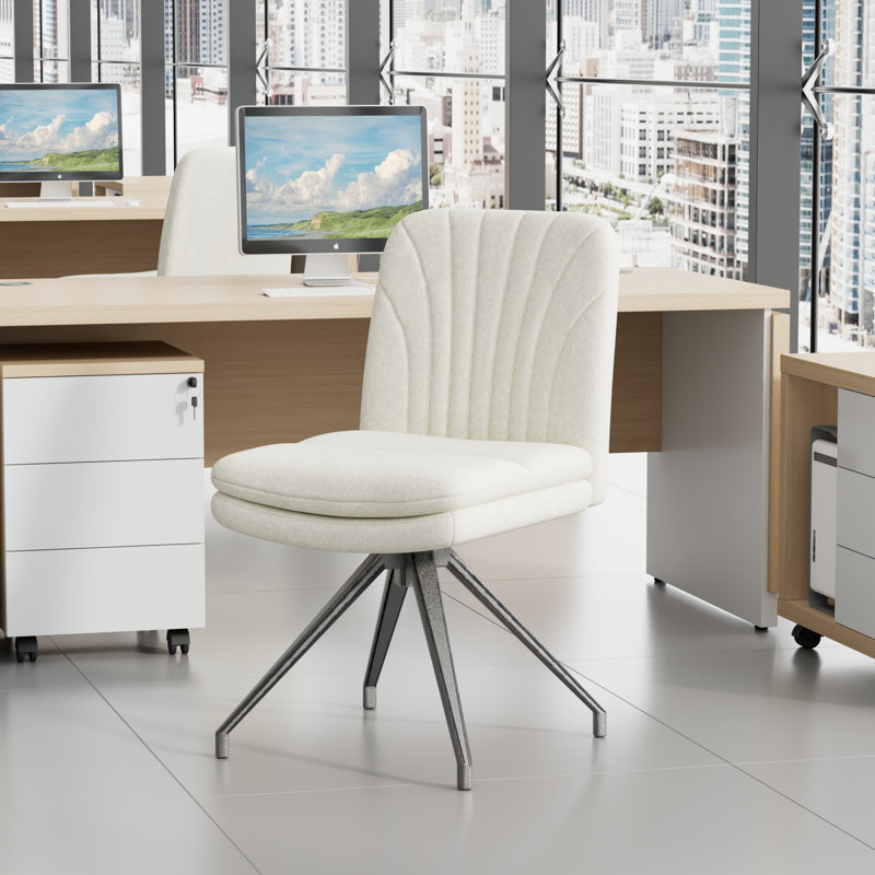 Chaise de bureau moderne Norrin sans roulettes ni accoudoirs convenant au bureau, Beige