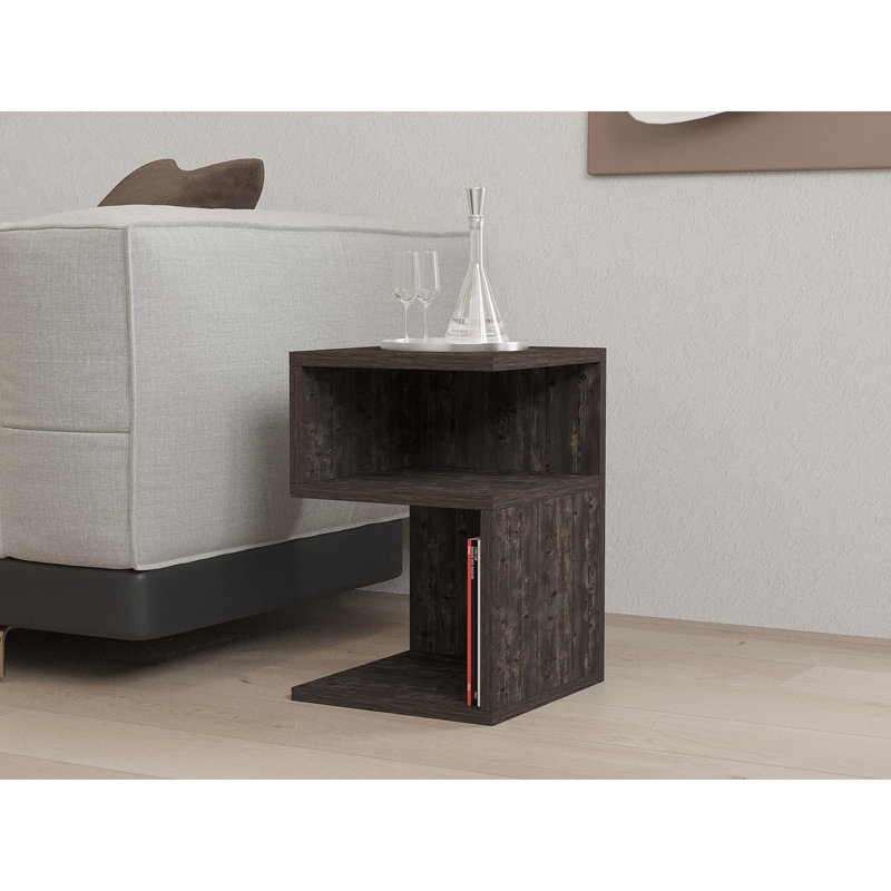 Modern Industrial Side Table, Anthracite Color, 11.6 x 17.7 x 12.4 Inches | 100% Melamine Coated Particle Board, Thickness: 0.7 Inches | Stylish Design for Living Room & Bedroom, Durable & Functional