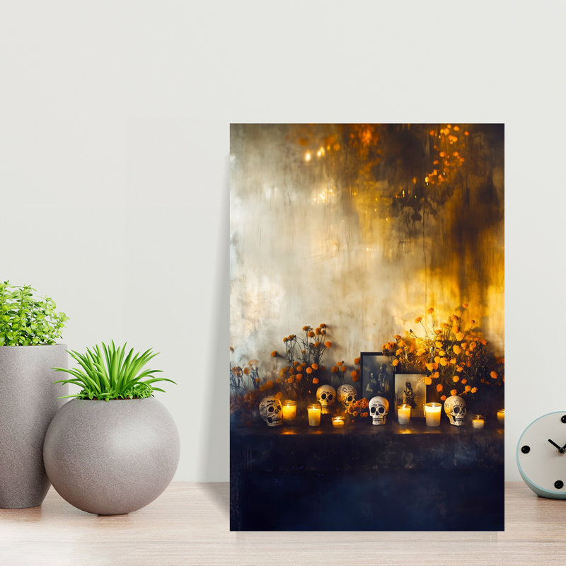 Day Of The Dead Ofrenda Vibrant Contemporary Marigold Autumn City Wall Art Print 1 Piece Wrapped Canvas Wall Art