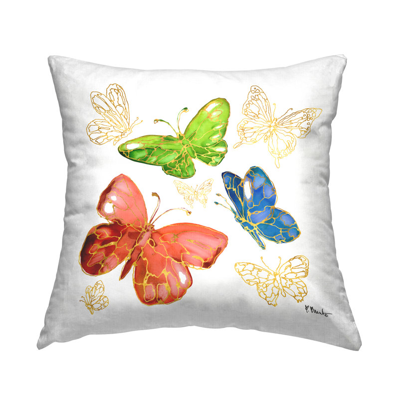 Coussin décoratif à imprimé papillons aux couleurs glamour Stupell Industries par Paul Brent