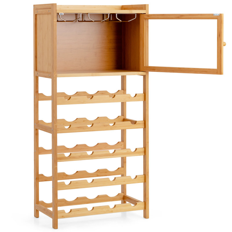 Adontae 20 Bottle Floor Wine Bottle & Glass Rack in Brown