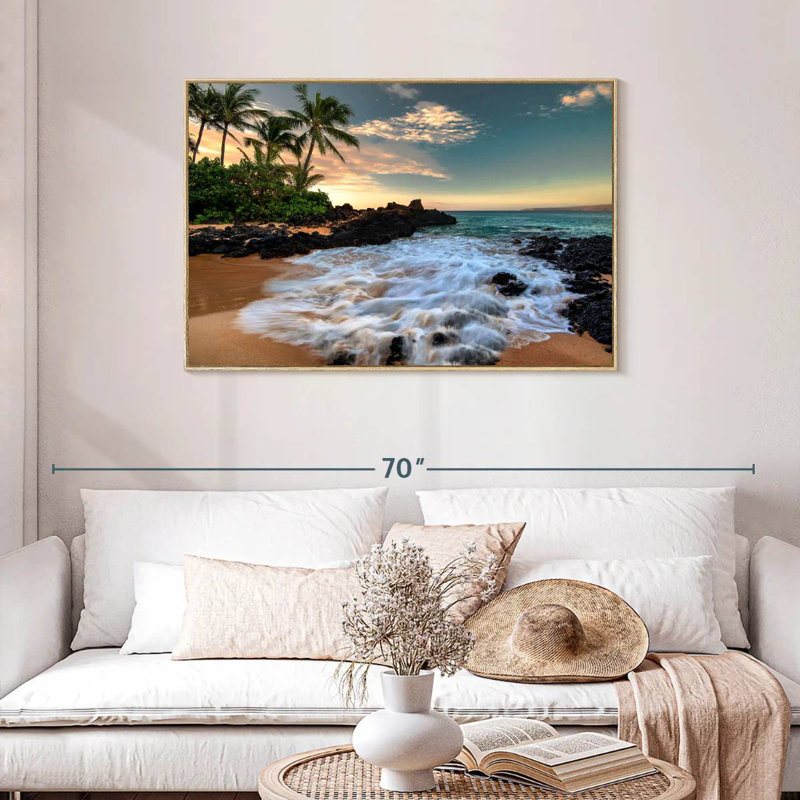 Maui, baie de Makena, Borasisi, Cadre flottant en bois naturel, 43 po x 29 po