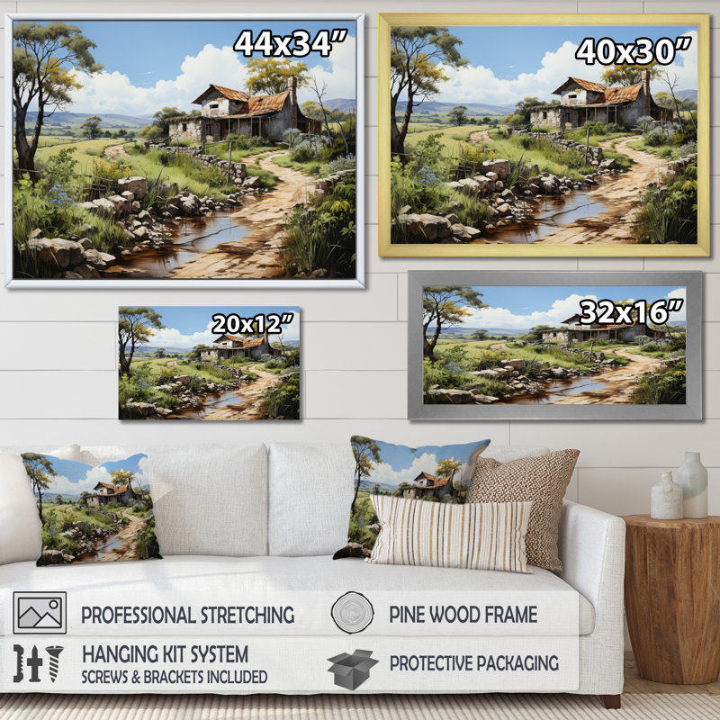 Chemin de campagne dominicain - reproduction sur toile, H 34 po x l 44 po x P 1,5 po, Cadre flottant noir