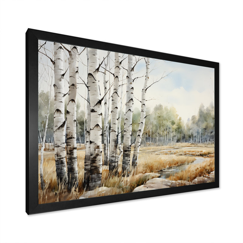 «Beige et gris» en bois de bouleau «I» sur toile, Cadre photo noir simple, H 12 po x l 20 po x P 1 po