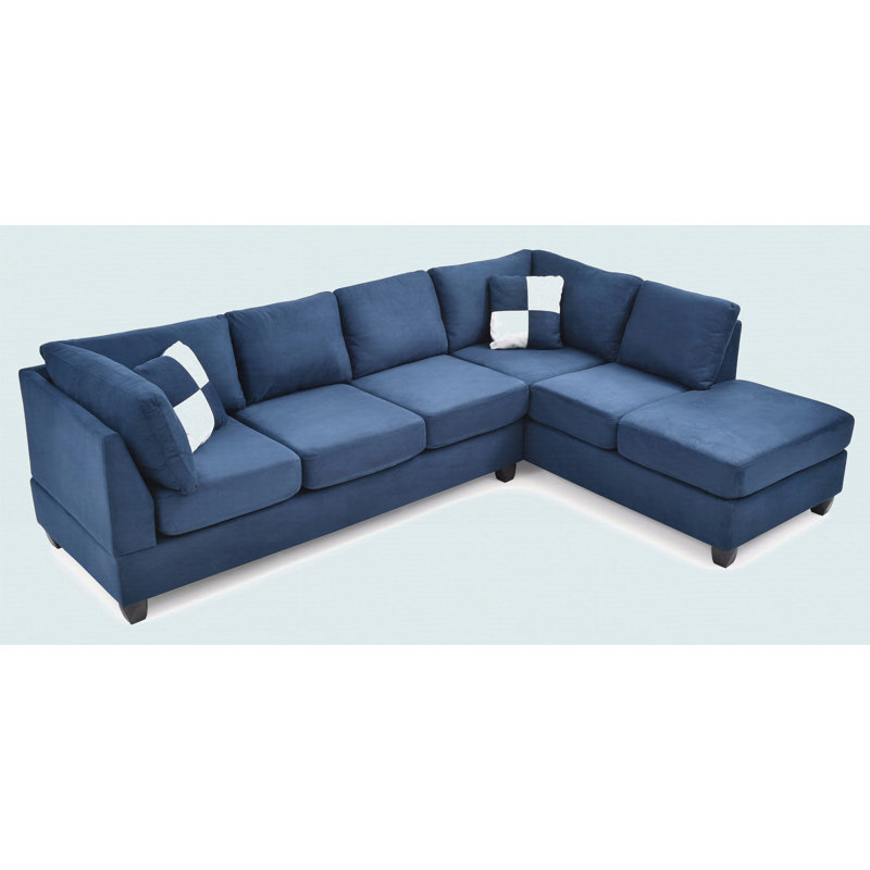 Modern Sectional Sofa With Chaise, Navy Blue