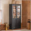 Vitrine en bois de frêne de style Mid-Century 74,5 po avec tablettes réglables et portes en verre, idéale pour les couloirs, le salon, la cuisine et le bureau