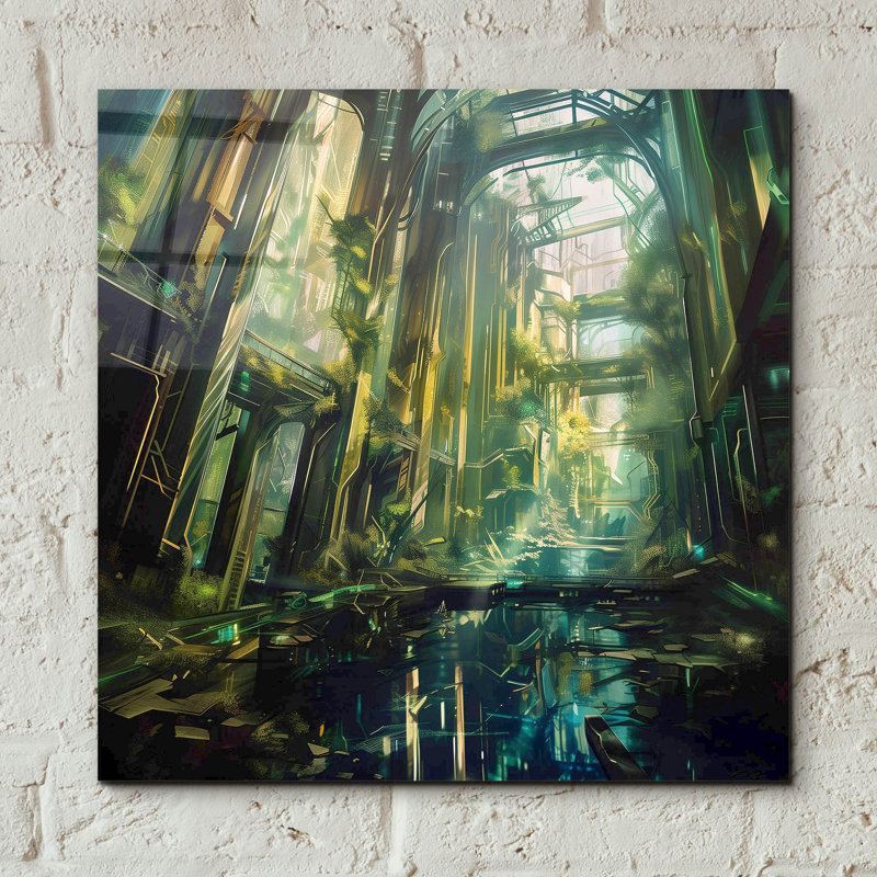 «The Overgrown Metropolis» par r3darch0n, art mural en verre acrylique, H 12 po x l 12 po x P 0,13 po
