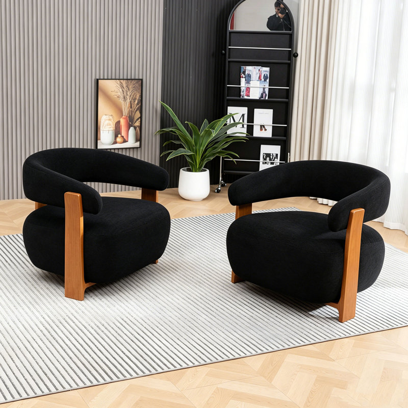 Chaise d'appoint moderne en bois massif avec coussins épais (ensemble de 2), Noir