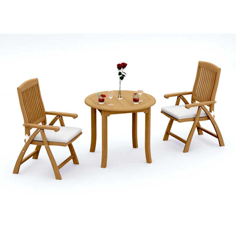 4 Seats 5 Pcs Grade-A Teak Wood Dining Set: 36" Round Table And 4 Marley Folding Reclining Arm Chairs #11MR0704, 2