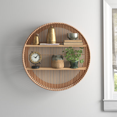 5"Wx31" Diameter, Bamboo Wall Shelf, Natural Finish, Rustic and Decorative Storage Solution for Bedroom, Bathroom, Office, Kitchen, or General Living Space.