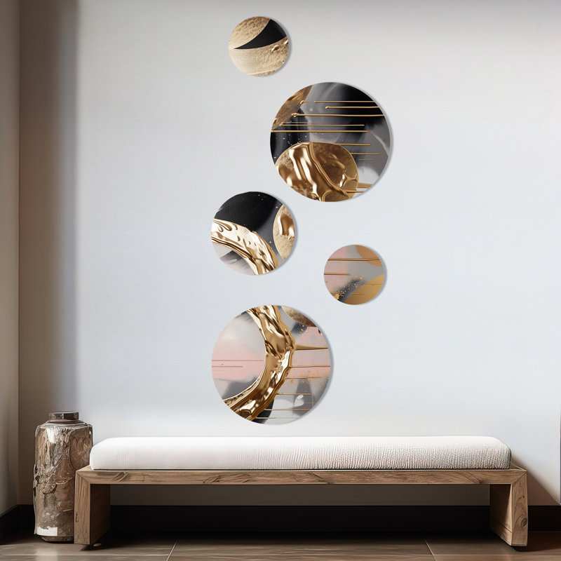 Gold and Pink Marbled Meditations I - Abstract Marble Metal Wall Décor