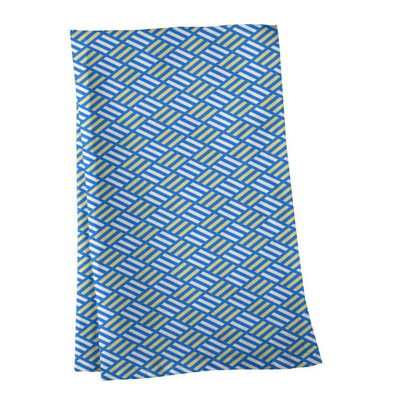 Torchon à losanges à rayures, Polyester sergé, Jaune/bleu