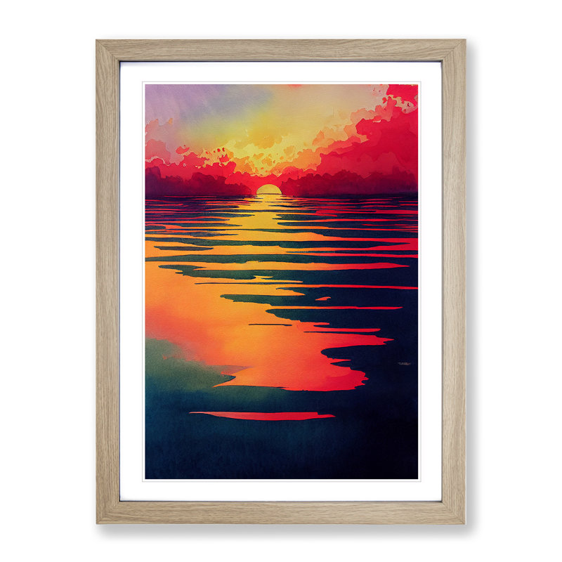 Dramatic Sunset - Framed Print, 34cm H x 25cm W x 2cm D, Oak