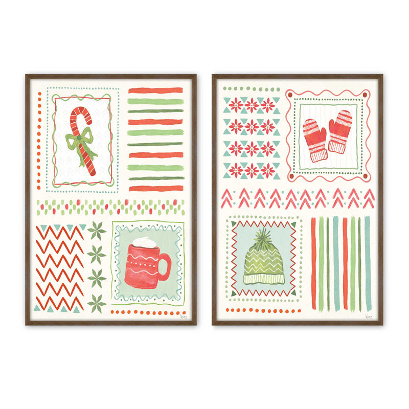 Cozy Winter Patchwork, ensemble de 2 reproductions d'art, Noyer, 14 po x 11 po